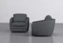 Chadwick Charcoal Chenille 33" Swivel Barrel Accent Chair Set of 2 - Side