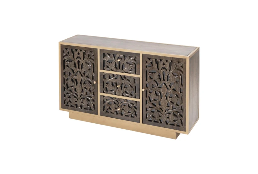 Metal Framed + Floral Carved 3 Drawer 2 Door Cabinet - 360