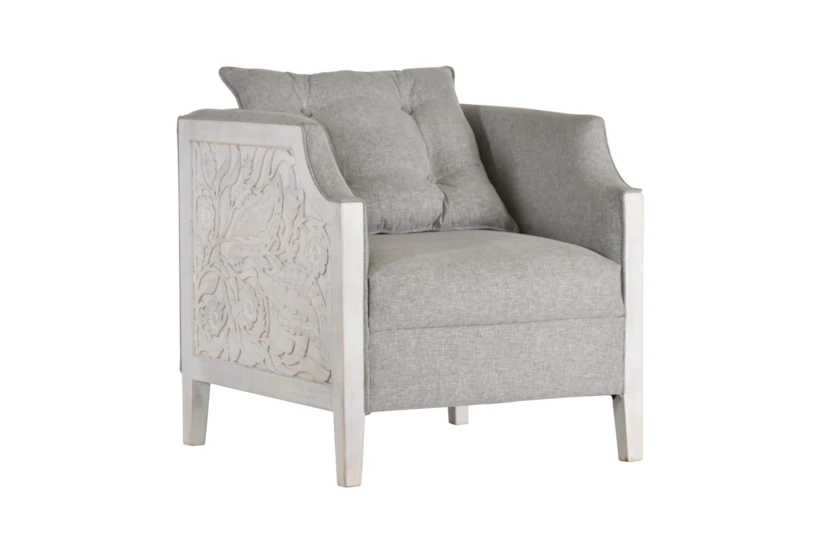 Whitewashed Carved Wood Accent Chair - 360