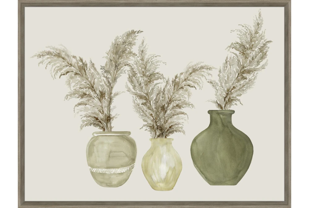 42X32 Pampas In Green Pots With Walnut Frame