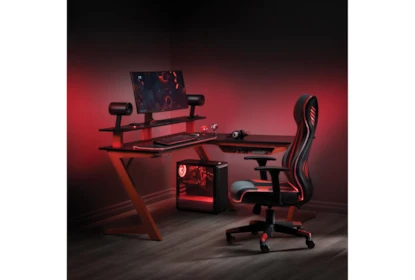 Hub Carbon/Matte Red Gaming L-Shaped 54 Desk With USB + Bluetooth  Controlled Led Lights