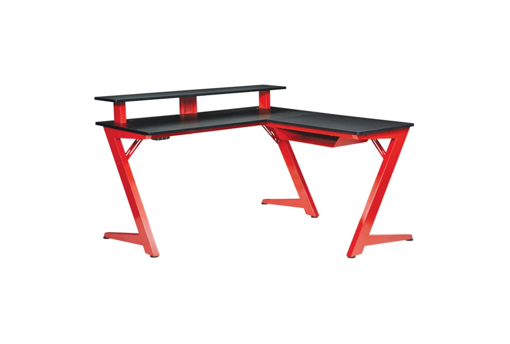 Hub Carbon/Matte Red Gaming L-Shaped 54 Desk With USB + Bluetooth  Controlled Led Lights