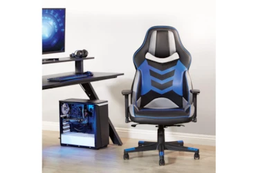 Bravo Gaming Chair In With Blue Accents & Adjustable Height Pivoting Armrests