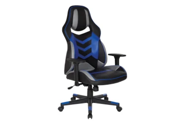 Bravo Gaming Chair In With Blue Accents & Adjustable Height Pivoting Armrests