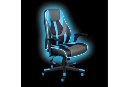 Gamma Black Gaming Chair With Blue Trim, Flip Up Armrests & Battery Operated Led Lights