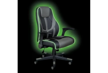 Gamma Black Gaming Chair With Grey Trim, Flip Up Armrests & Battery Operated Led Lights