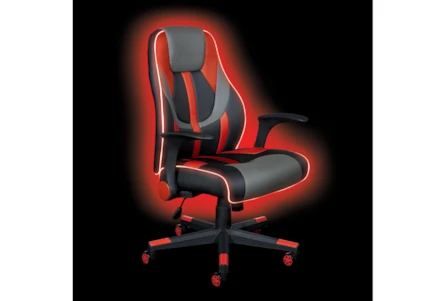 Gamma Black Gaming Chair Red Trim, Flip Up Armrests Battery Operated Lights | Living Spaces