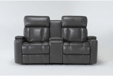 Eastwood Graphite 75" Power Reclining Console Loveseat With Power Headrest & Speakers