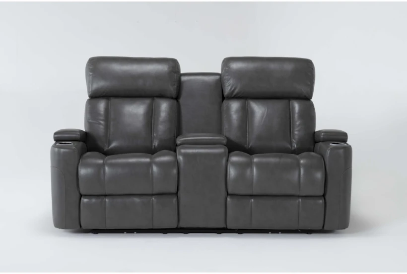 Eastwood Graphite 75" Power Reclining Console Loveseat With Power Headrest & Speakers - 360