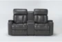 Eastwood Graphite 75" Power Reclining Console Loveseat With Power Headrest & Speakers - Signature