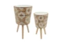 Diamond Pattern Resin Planter With Wood Legs Brown Set Of 2 - Signature