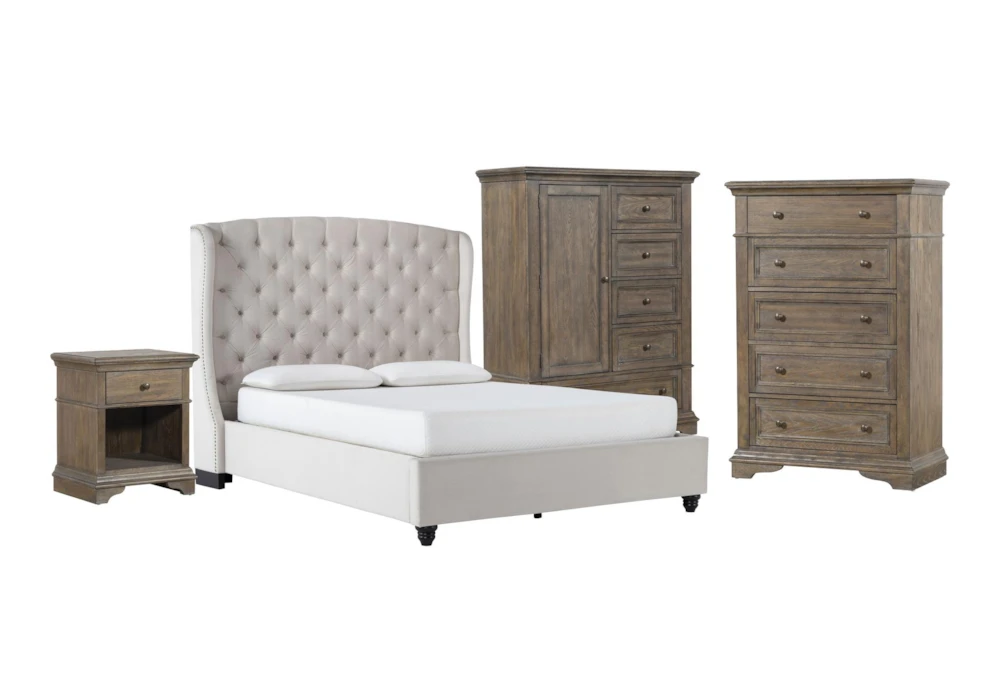 Mariah 4 Piece California King Velvet Upholstered Bedroom Set With Chapman Chest Of Drawers,Wardrobe + 1-Drawer Nightstand