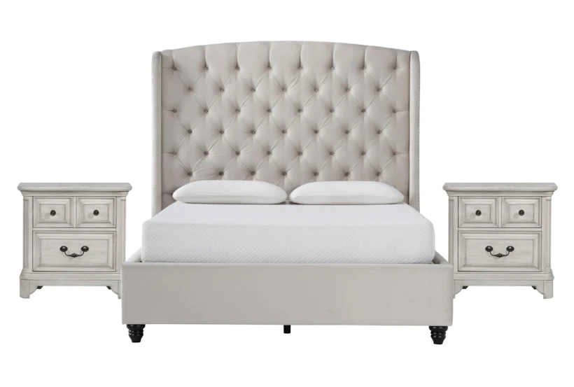 Mariah California King Velvet Upholstered 3 Piece Bedroom Set With 2 Kincaid 2-Drawer Nightstands - 360