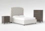 Mariah King Velvet Upholstered 3 Piece Bedroom Set With Candice II Chest Of Drawers + 3-Drawer Nightstand - Signature