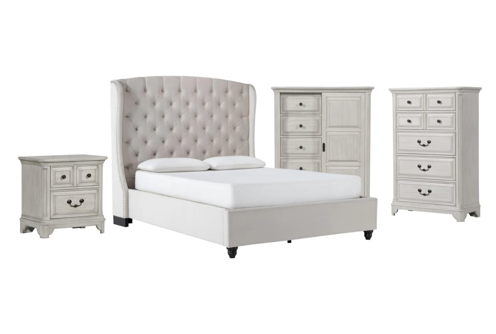 Mariah 4 Piece Eastern King Velvet Upholstered Bedroom Set With Kincaid Chest Of Drawers,Wardrobe + 2-Drawer Nightstand