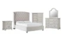 Mariah King Velvet Upholstered 5 Piece Bedroom Set With Kincaid Dresser, Mirror, Wardrobe + 2-Drawer Nightstand - Signature