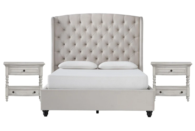 Mariah King Velvet Upholstered 3 Piece Bedroom Set With 2 Kincaid Open Nightstands - 360