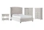 Mariah Queen Velvet Upholstered 4 Piece Bedroom Set With Kincaid Chest Of Drawers, Wardrobe + Open Nightstand - Signature