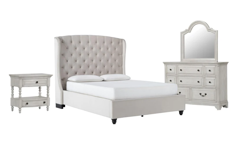Mariah 4 Piece Queen Velvet Upholstered Bedroom Set With Kincaid Dresser, Mirror + Open Nightstand - 360