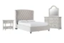 Mariah 4 Piece Queen Velvet Upholstered Bedroom Set With Kincaid Dresser, Mirror + Open Nightstand - Signature