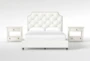 Sophia White II California King Upholstered Panel 3 Piece Bedroom Set With 2 Kincaid White Open Nightstands - Signature