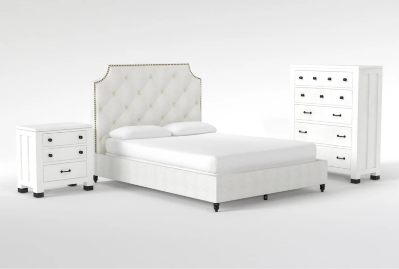 Sophia II 3 Piece California King Upholstered Panel Bedroom Set With Wade Chest Of Drawers + Nightstand - 360