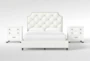 Sophia White II California King Upholstered Panel 3 Piece Bedroom Set With 2 Wade White Nightstands - Signature