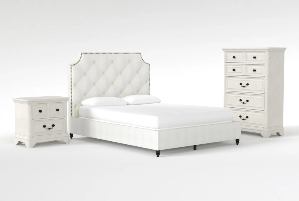 Sophia II King Upholstered Panel 3 Piece Bedroom Set With Kincaid Chest Of Drawers + 2-Drawer Nightstand
