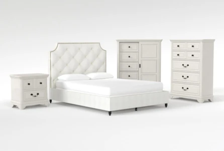 Sophia II 4 Piece King Upholstered Panel Bedroom Set With Kincaid Chest Of Drawers,Wardrobe + 2-Drawer Nightstand