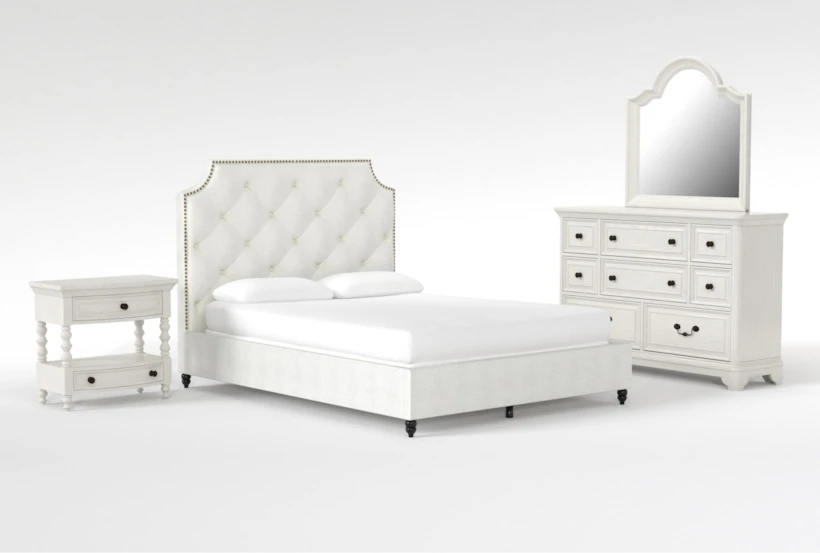 Sophia II King Upholstered Panel 4 Piece Bedroom Set With Kincaid Dresser, Mirror + Open Nightstand - 360