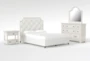 Sophia II King Upholstered Panel 4 Piece Bedroom Set With Kincaid Dresser, Mirror + Open Nightstand - Signature