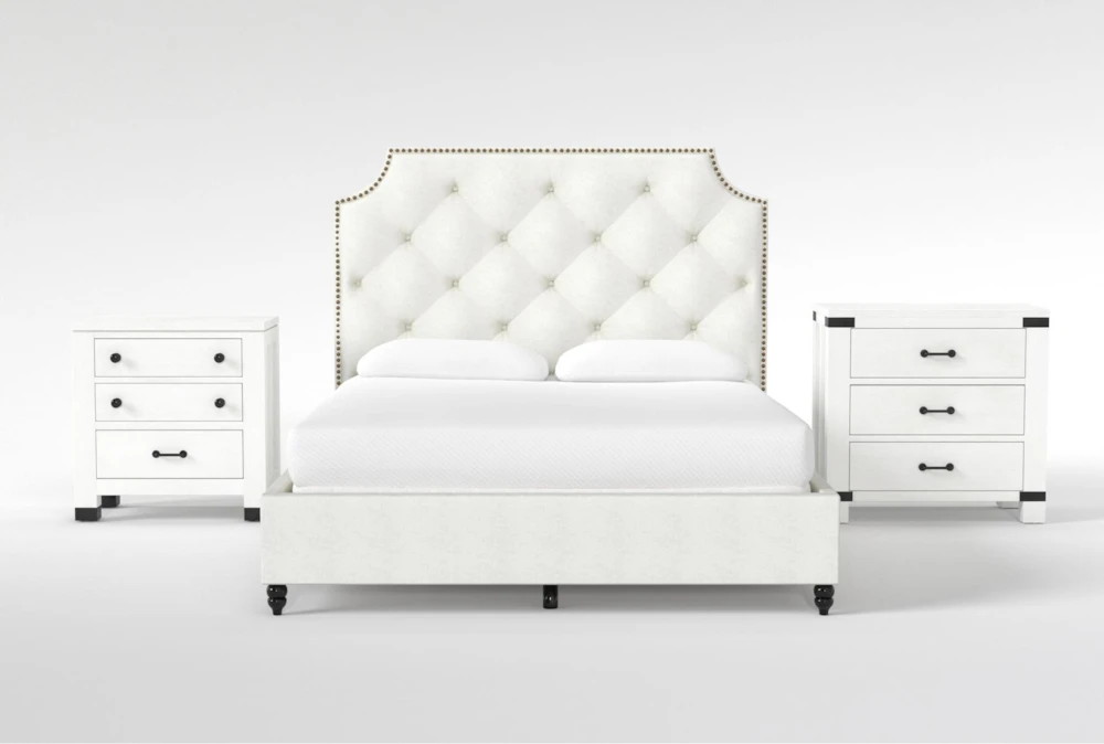 Sophia II King Upholstered Panel 3 Piece Bedroom Set With Wade Bachelors Chest + Nightstand