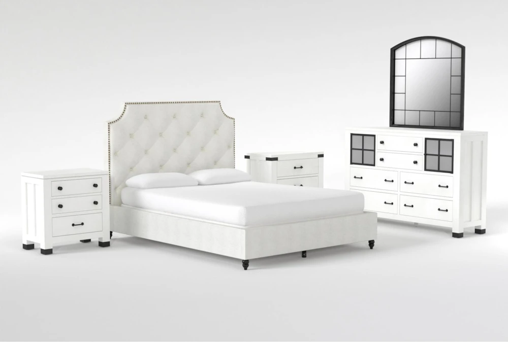 Sophia II King Upholstered Panel 5 Piece Bedroom Set With Wade Dresser, Mirror, Bachelors Chest + Nightstand