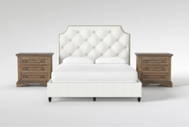 Sophia II 3 Piece Queen Upholstered Panel Bedroom Set With 2 Chapman 3-Drawer Nightstands