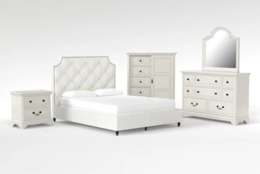 Sophia II Queen Upholstered Panel 5 Piece Bedroom Set With Kincaid Dresser, Mirror, Wardrobe + 2-Drawer Nightstand