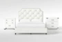 Sophia White II Queen Upholstered Panel 3 Piece Bedroom Set With Wade White Bachelors Chest + Nightstand - Signature