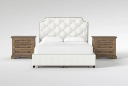 Sophia II 3 Piece California King Upholstered Storage Bedroom Set With 2 Chapman 3-Drawer Nightstands