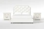 Sophia White II California King Upholstered Storage 3 Piece Bedroom Set With 2 Kincaid White 2-Drawer Nightstands - Signature