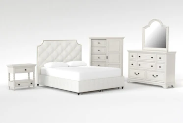 Sophia II California King Upholstered Storage 5 Piece Bedroom Set With Kincaid Dresser, Mirror, Wardrobe + Open Nightstand