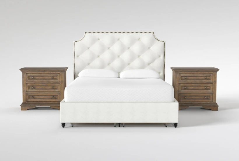 Sophia II King Upholstered Storage 3 Piece Bedroom Set With 2 Chapman 3-Drawer Nightstands - 360
