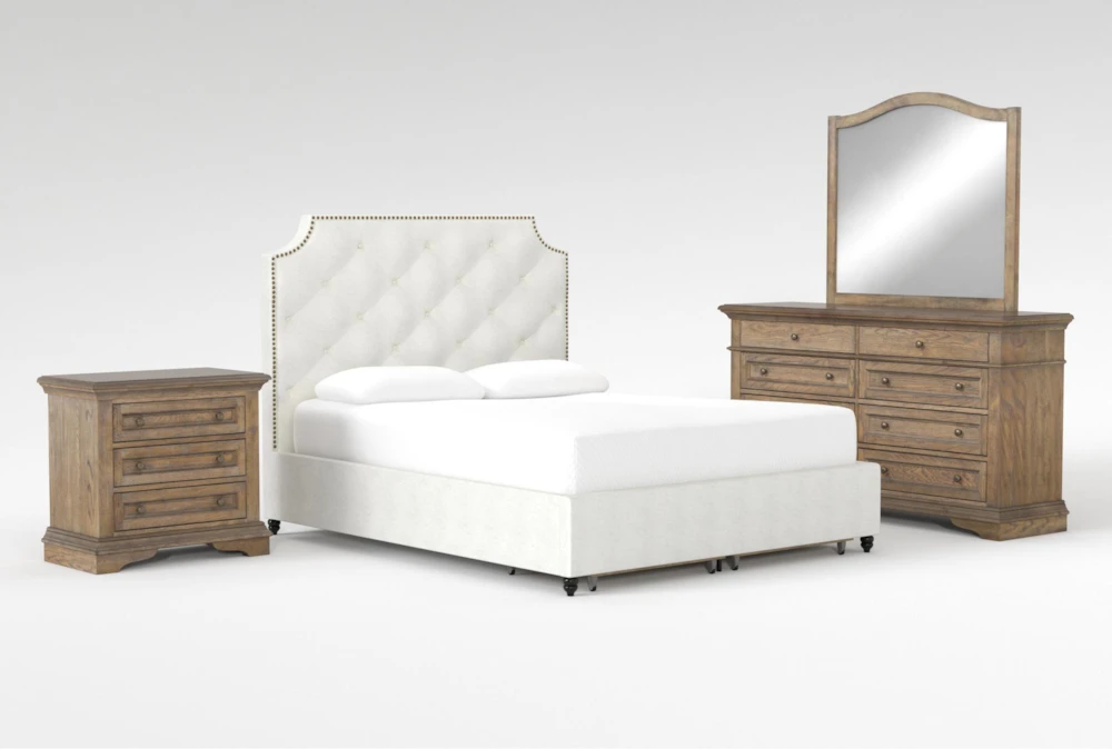 Sophia II King Upholstered Storage 4 Piece Bedroom Set With Chapman Dresser, Mirror + 3-Drawer Nightstand