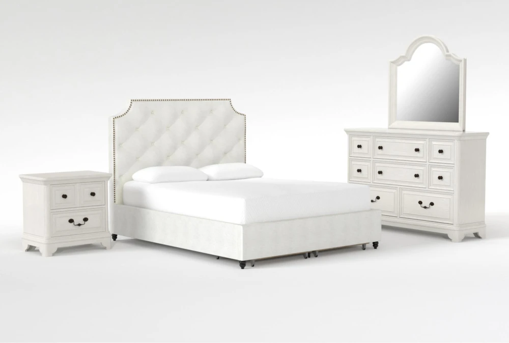 Sophia II King Upholstered Storage 4 Piece Bedroom Set With Kincaid Dresser, Mirror + 2-Drawer Nightstand