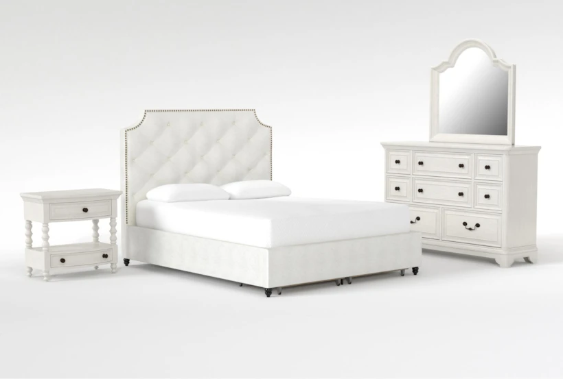 Sophia II 4 Piece King Upholstered Storage Bedroom Set With Kincaid Dresser, Mirror + Open Nightstand - 360