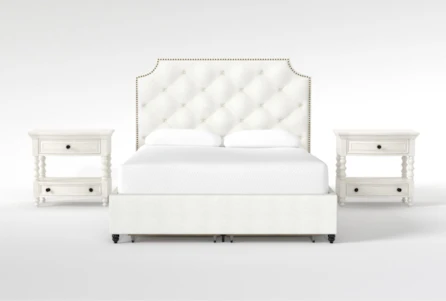 Sophia II King Upholstered Storage 3 Piece Bedroom Set With 2 Kincaid Open Nightstands