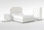 Sophia White II King Upholstered Storage 3 Piece Bedroom Set With Wade White Chest Of Drawers + Nightstand - Signature