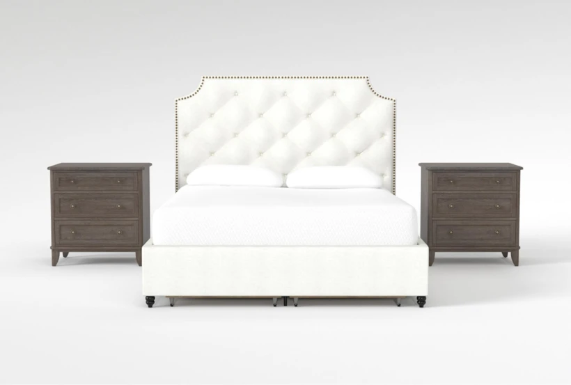 Sophia II Queen Upholstered Storage 3 Piece Bedroom Set With 2 Candice II 3-Drawer Nightstands - 360