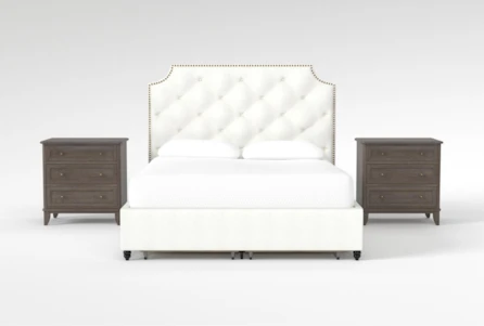 Sophia II 3 Piece Queen Upholstered Storage Bedroom Set With 2 Candice II 3-Drawer Nightstands