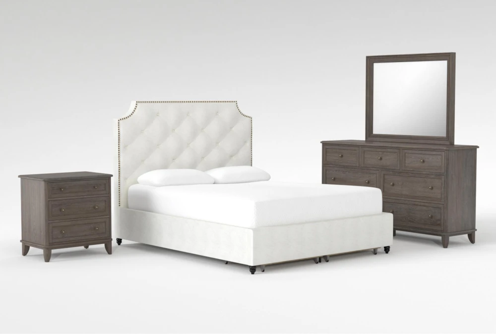 Sophia II Queen Upholstered Storage 4 Piece Bedroom Set With Candice II Dresser, Mirror + 3-Drawer Nightstand
