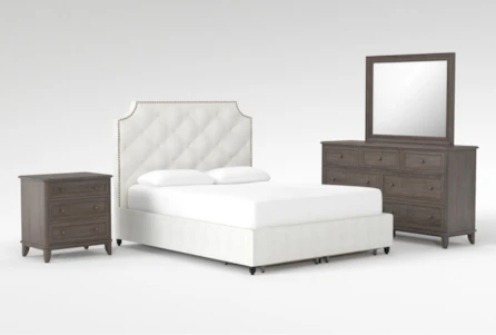 Sophia II 4 Piece Queen Upholstered Storage Bedroom Set With Candice II Dresser, Mirror + 3-Drawer Nightstand