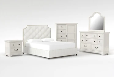Sophia II Queen Upholstered Storage 5 Piece Bedroom Set With Kincaid Dresser, Mirror, Wardrobe + 2-Drawer Nightstand